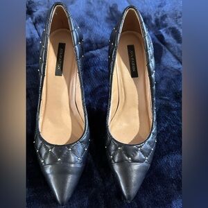 AVA & AIDEN black studded almond toe leather black heels. 4 inches. Worn twice